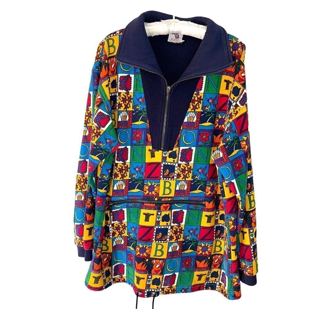 Bonz Quarter Zip Top Womens Size Large L Vintage Cotton Vivid Made in Australia